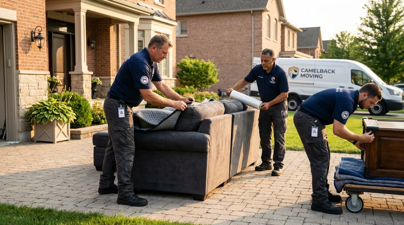 Large estate moving crew wrapping furniture in Attleboro, MA